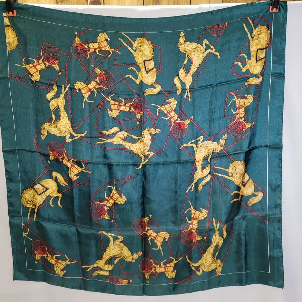 Dark Green Gold Red Equestrian Carriage Horse Scarf 34" Polyester‎